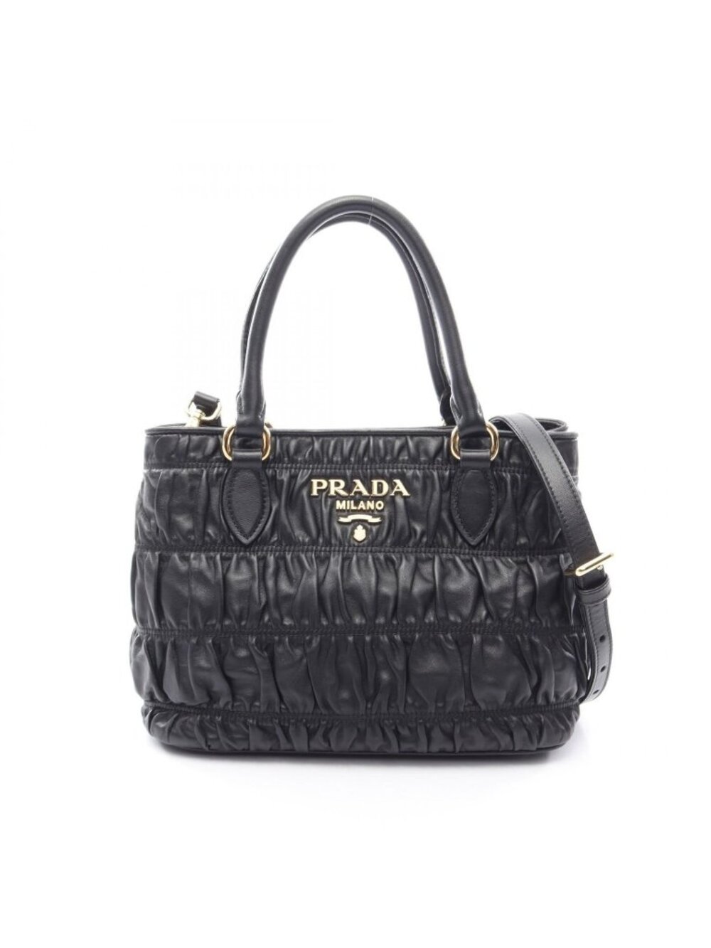 Prada Handbag Tessuto Soft CA 2-Way Black Leather Gathered Tote
